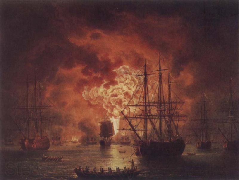 Jakob Philipp Hackert The Destruction of the Turkish Fleet in Chesme Harbour Spain oil painting art